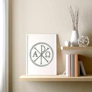 Christian Symbol Chi Rho Alpha and Omega Wall Art Poster, Christianity Symbol Art, chi, angle, Christianity