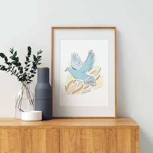 Pentecost Dove Flame Wall Poster, Come Holy Spirit Pentecost Art Print, 7 Gifts of The Holy Spirit, Catholic Home Wall Art Decor