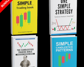 Paquete de libros sobre trading: libro de trading sencillo, una estrategia sencilla y la Biblia del trading con velas japonesas.