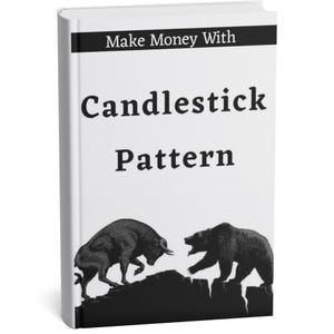 Peut inclure: Un livre blanc intitulé "Make Money With Candlestick Pattern". La couverture présente une illustration en noir et blanc d'un taureau et d'un ours se faisant face sur une surface rocheuse, symbolisant les tendances du marché.