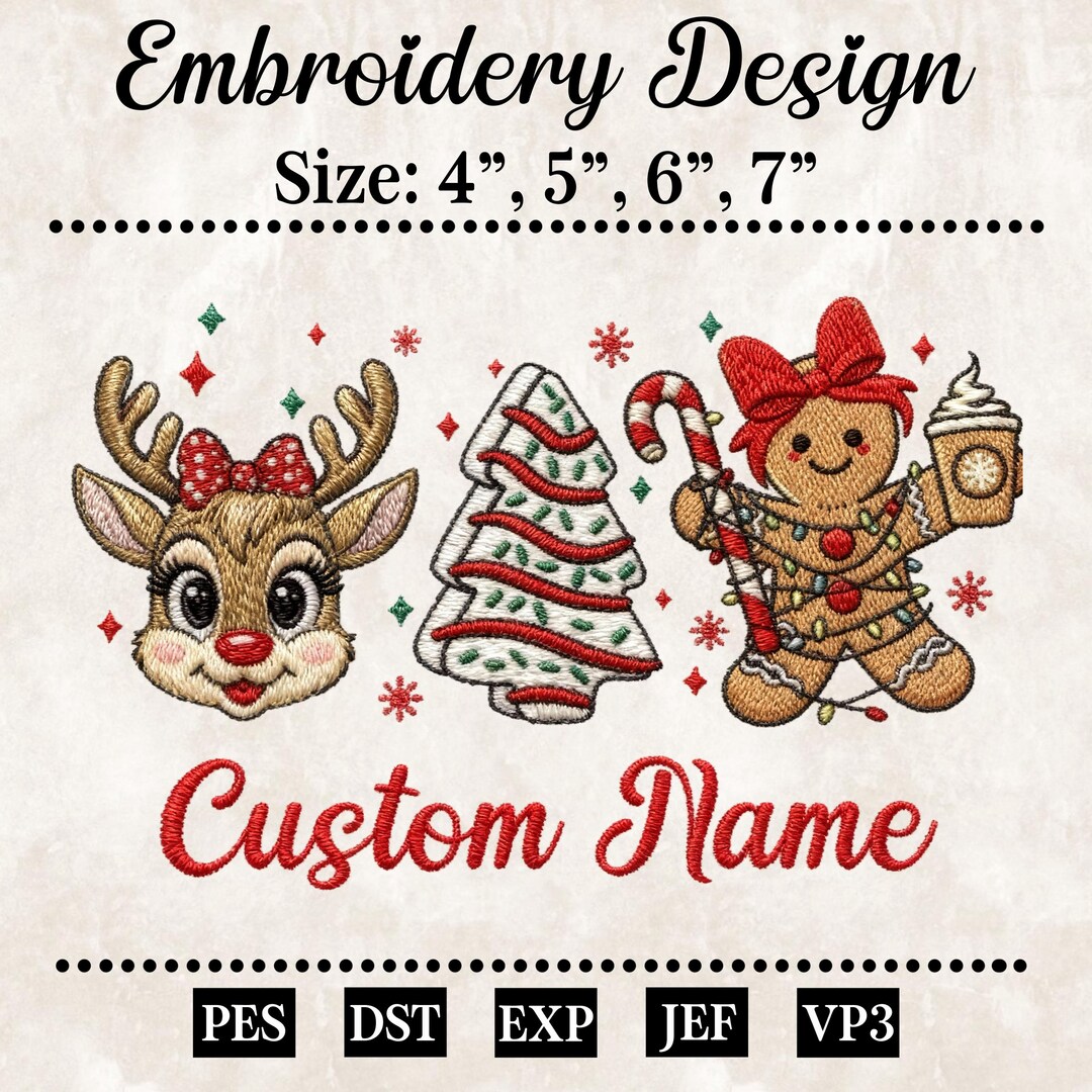 Benutzerdefinierte Rentier Weihnachten Stickerei Design, Kinder Name