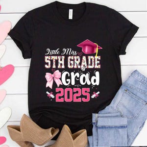 Little Miss 5th Grade Graduation Graduate Coquette Bow Kids T-Shirt