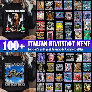 Italian Brainrot Homage Png Bundle, Italian Brainrot Shirt Design, Bombardino Crocodilo Png, Tralalero Tralala, Tung Tung Tung Sahur Png