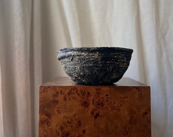 Black Rustic Centerpiece Bowl, Aged Vessel, Black Textured Hand Painted Dish, Handmade Cement Bowl, Textured Bowl, Artisan Vase, Wabi Sabi