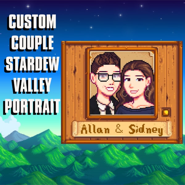 Portrait de couple personnalisé STARDEW VALLEY, affiche de couple personnalisée Stardew Valley, portrait personnalisé d'art de pixel de couple, affiche de pixel de couple