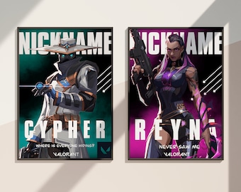 Valorant Custom Poster, Personalized Valorant Poster, Valorant Game Poster, Reyna, Jett, Killjoy, Sage, Raze, Omen, Gaming Poster