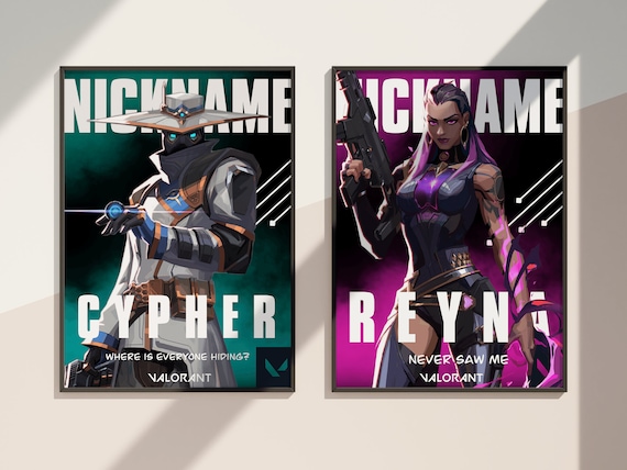Valorant Custom Poster, Personalized Valorant Poster, Valorant Game Poster, Reyna, Jett, Killjoy, Sage, Raze, Omen, Gaming Poster
