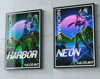 Custom Valorant Poster, Valorant Retro Poster, Valorant Game Poster Print, Harbor, Neon, Reyna, Jett, Valorant Art, Viper, Raze