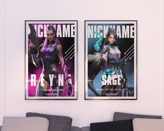 Valorant Custom Poster, Valorant Personalized, Valorant Game Poster, Reyna, Jett, Killjoy, Valorant Art, Fade, Raze, Gaming Poster