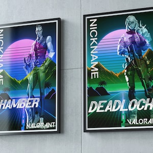 Custom Valorant Poster, Valorant Retro Poster, Valorant Game Poster Print, Chamber, Deadlock, Reyna, Jett, Valorant Art, Viper, Raze