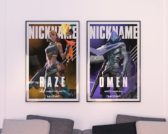 Valorant Poster, Valorant Custom, Valorant Game Poster, Reyna, Jett, Killjoy, Valorant Art, Omen, Raze, Gaming Poster