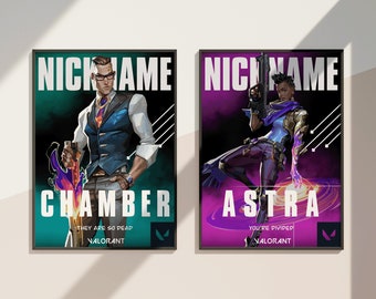 Valorant Custom Poster, Personalized Valorant Poster, Valorant Game Poster Print, Reyna, Jett, Killjoy, Astra, Raze, Chamber, Gaming Poster
