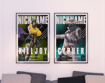 Custom Valorant Poster, Valorant Personalized, Valorant Game Poster, Reyna, Jett, Killjoy, Valorant Art, Omen, Cypher, Gaming Poster