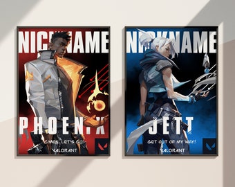 Custom Valorant Poster, Valorant Personalized Poster, Valorant Game Poster, Reyna, Jett, Killjoy, Valorant Art, Phoenix, Raze, Gaming Poster