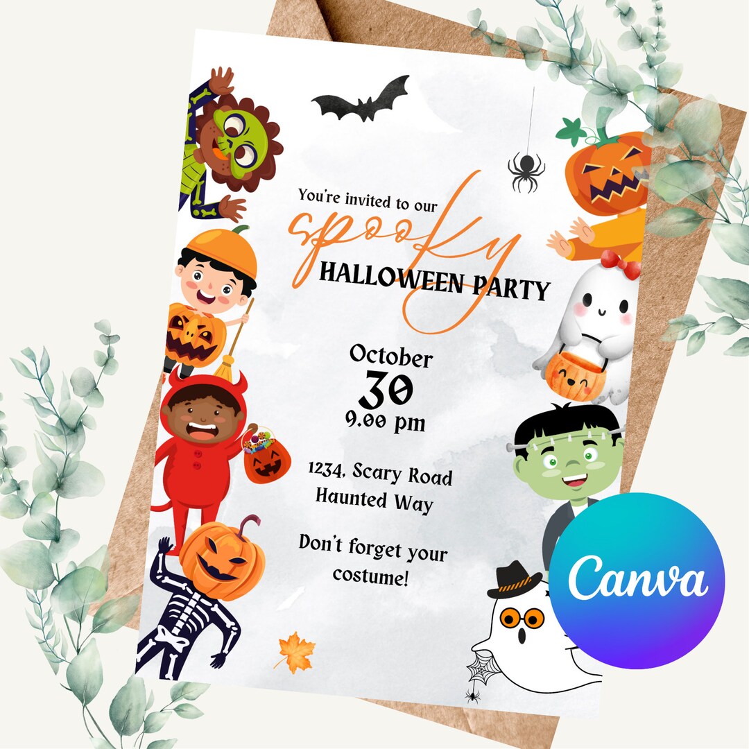 Editable Halloween Party Invitation Cute Halloween Digital Etsy