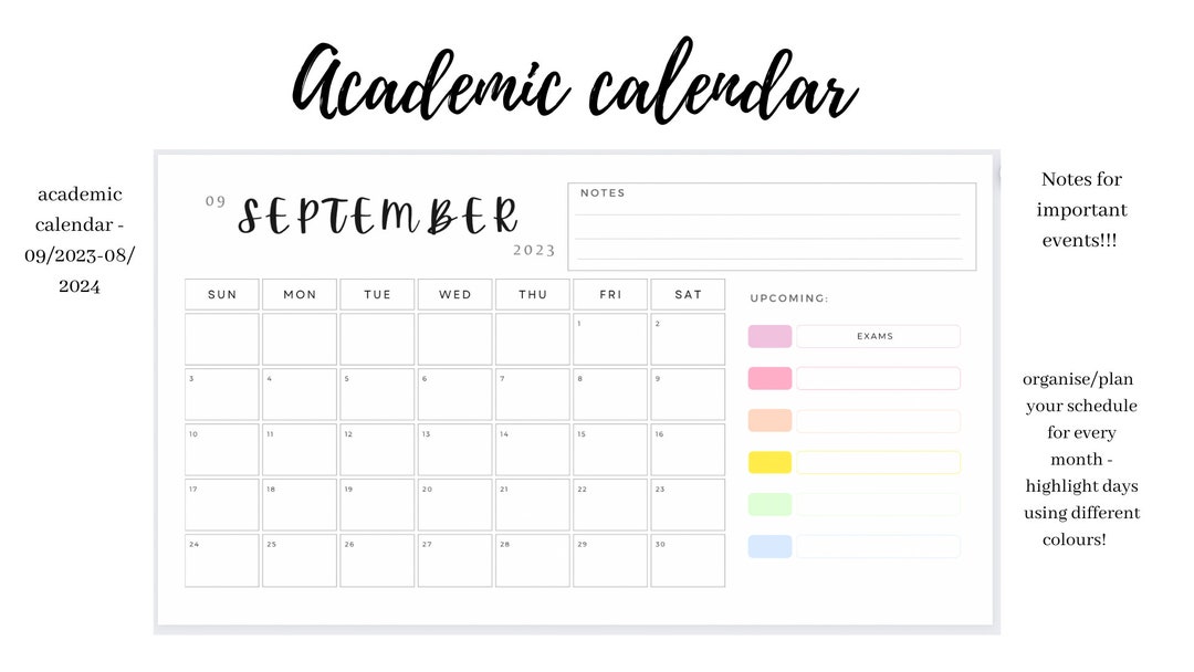 Academic Calendar 2023 2024 Etsy