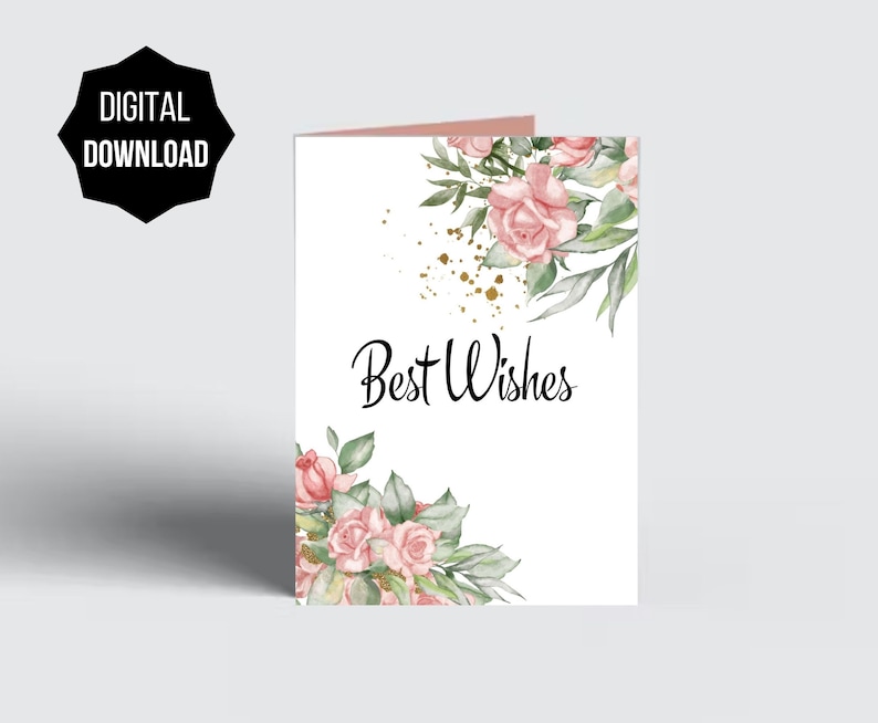 Printable Best Wishes Card, Instant Download 7x5 Inch Best Wishes Cards