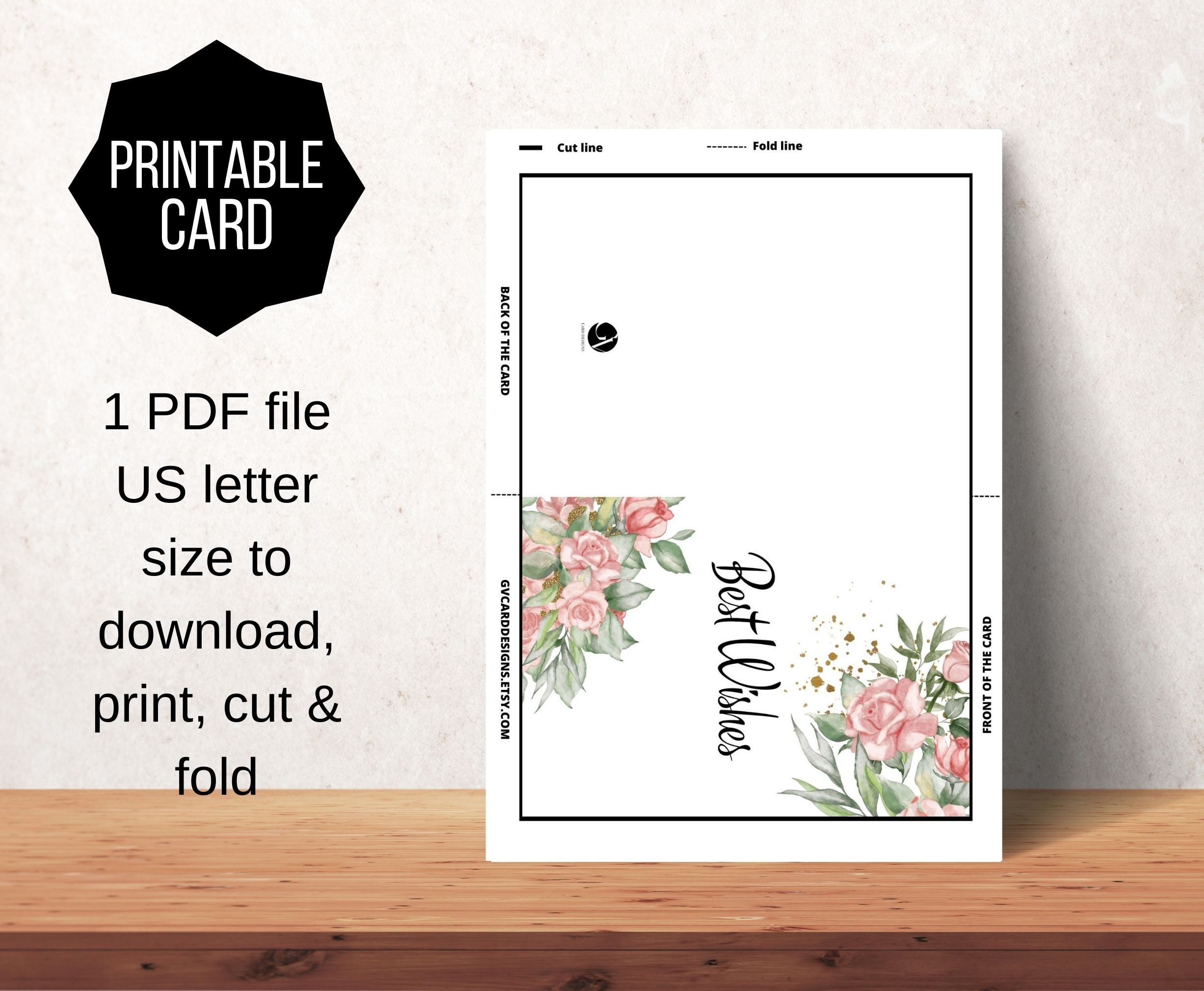 Printable Best Wishes Card Instant download 7x5 inch best - Etsy México