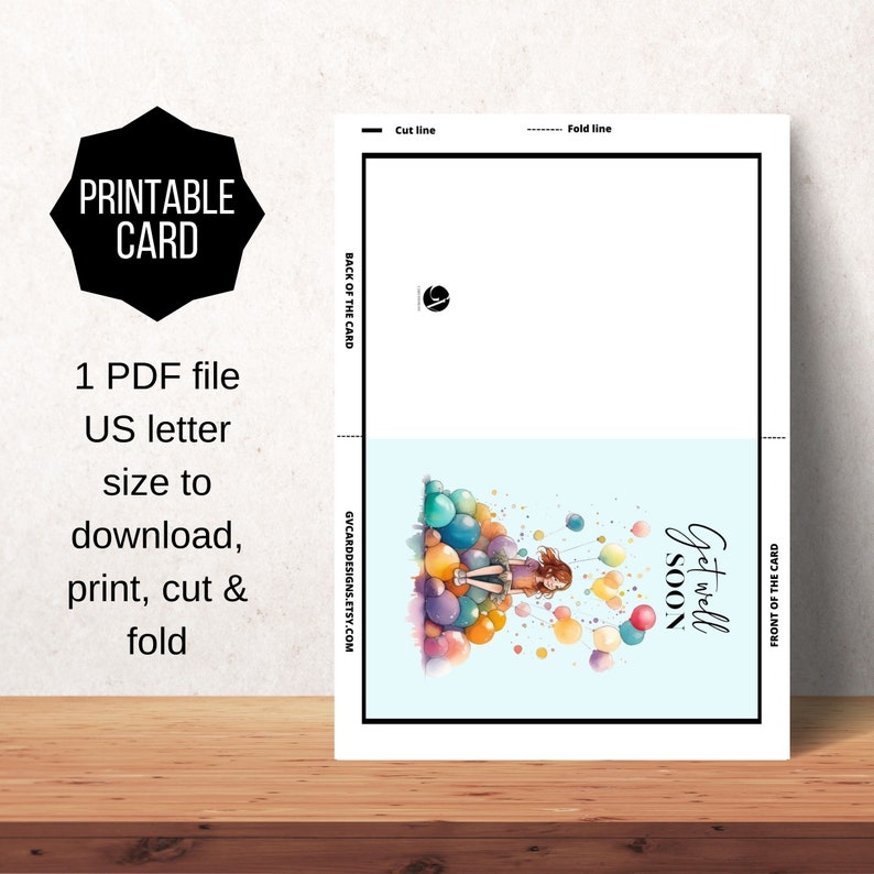 Printable Get well soon Card Instant download 7x5 inch get - Etsy Portugal
