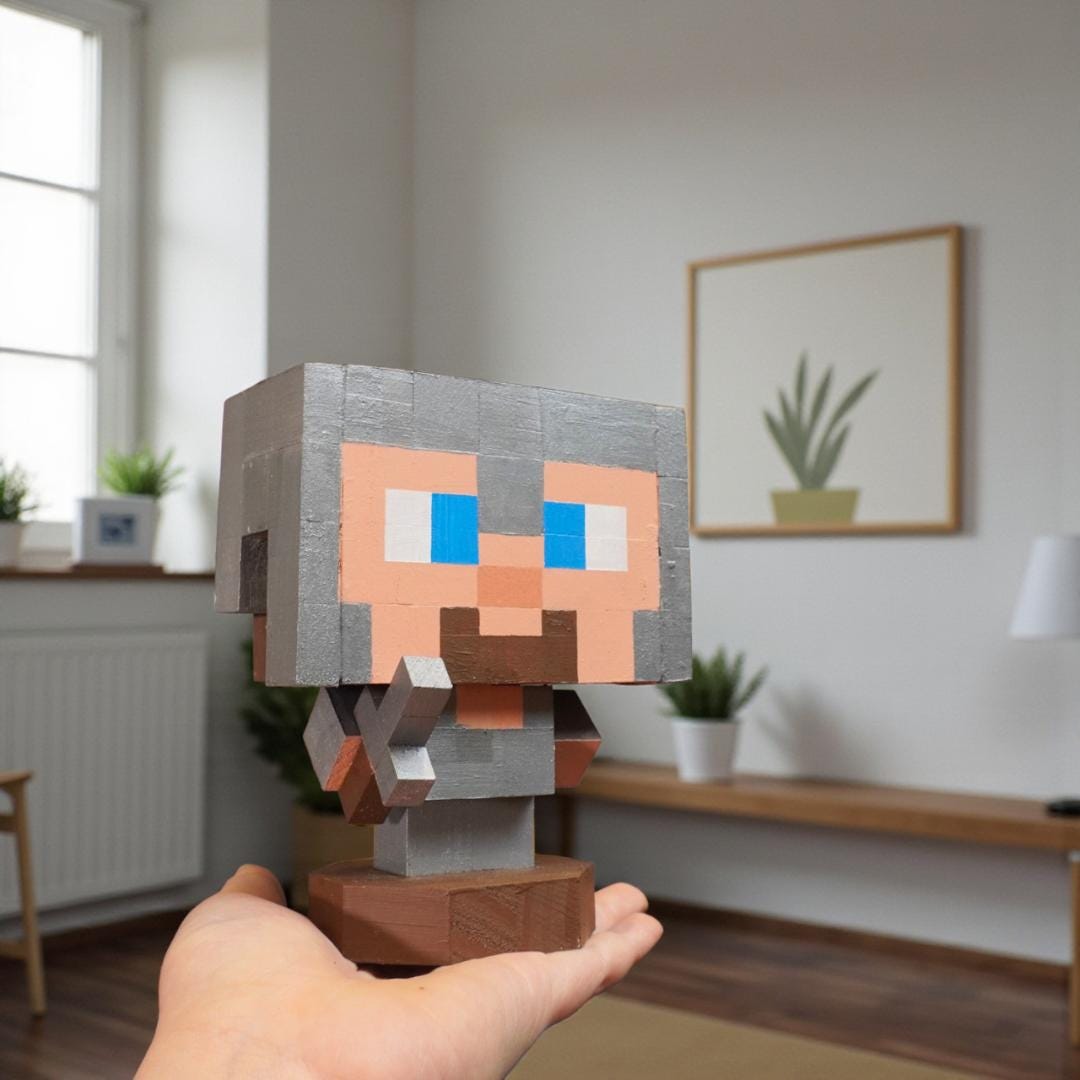 Wooden Minecraft Steve Figurine - Handmade, Pixelated, Pre-painted, 8 ...