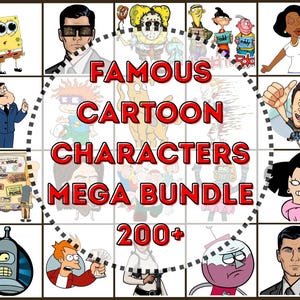Famous Cartoon Characters Mega Bundle 200+ | SVG PNG PDF clipart vector graphics for Cricut, stickers, sublimation, print-on-demand projects