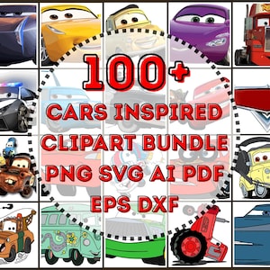 100+ Cars Inspired Clipart Bundle | png svg ai PDF EPS DXF | Racing Cartoon Vector Graphics for Kids Party & T-Shirts