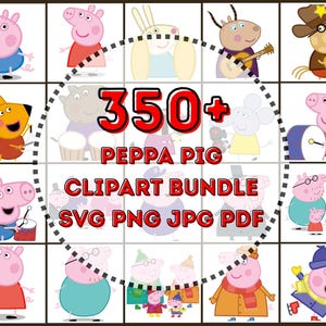 Peppa Pig geïnspireerde clipartbundel | 350+ SVG PNG JPG pdf | Peppa George familiepersonages | Leuke cartoonafbeeldingen voor kinderknutsels