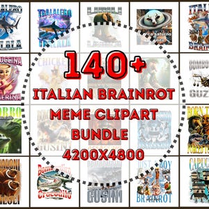 Pack de mèmes italiens Brainrot | Plus de 140 images PNG 4200x4800 | Bombardino, Capuccina et personnages italiens tendance