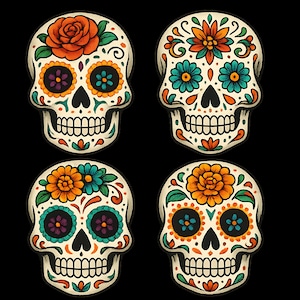 Sugar Skull Clipart Bundle - Día de los Muertos Digital Download | Mexican Skull PNG for Procreate, Sublimation & Tattoo Art