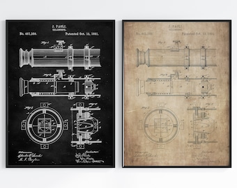 Math and Science Patent Posters, Telescope, Vintage Blueprint Wall Art, Instant Download Print, Retro Gift Decor, Nostalgia Science Art