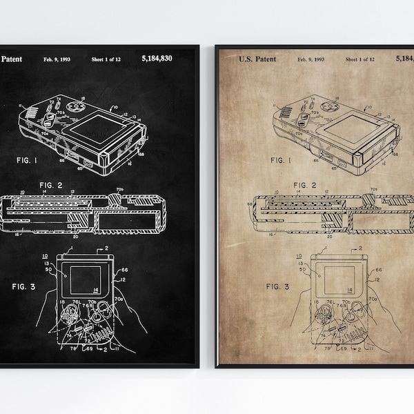 Video Game Patent Posters, GameBoy, Vintage Blueprint Wall Art, Instant Download Print, Retro Gift Decor, Video Game Nostalgia Art