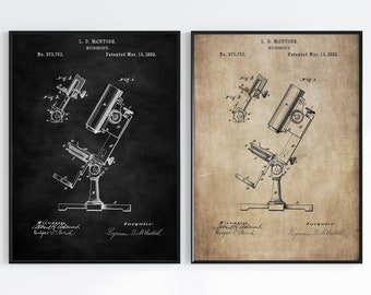 Math and Science Patent Posters, Microscope, Vintage Blueprint Wall Art, Instant Download Print, Retro Gift Decor, Nostalgia Science Art