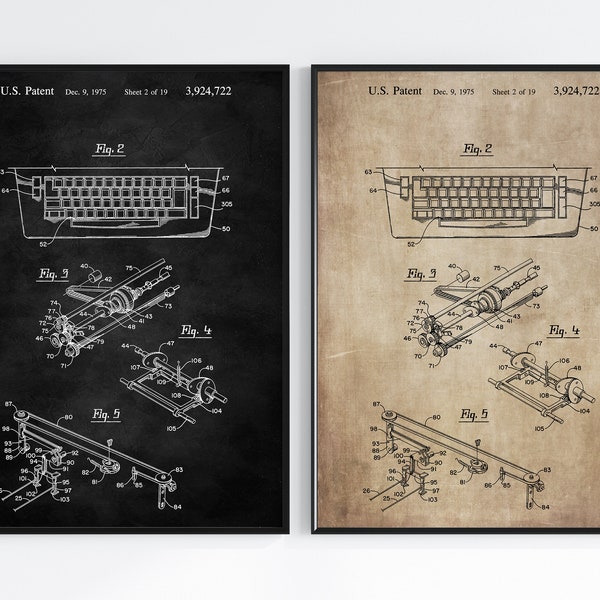 Typewriter Patent Posters, Typewriter with Electronic Keyboard, Vintage Blueprint Wall Art, Instant Download Print, Retro Gift Decor