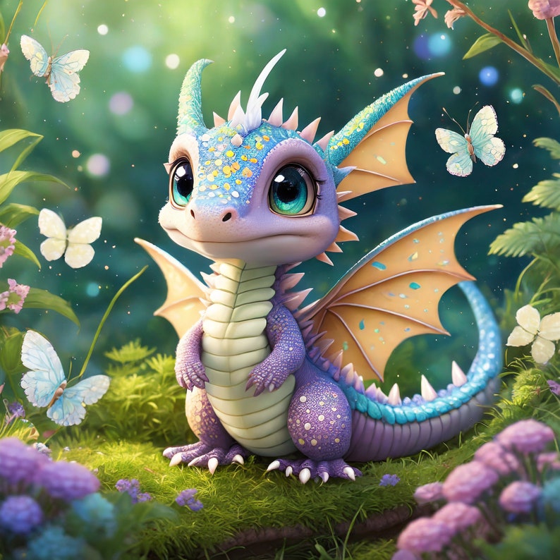 Cute Baby Purple Dragon Digital Art - Etsy