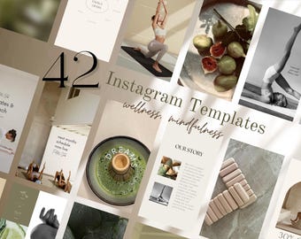 Modelli Instagram per il benessere: yoga, coaching, mindfulness (Canva, 42 post + storia)