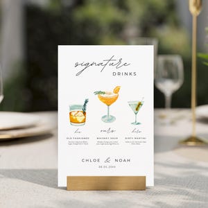 Modèle de menu de cocktails signature de mariage moderne (téléchargement numérique)