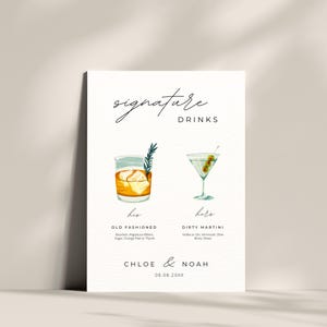 Signature Drinks Bar Menu, Wedding Bar Sign, Bar Menu Template, Editable Template, His and Hers Cocktails