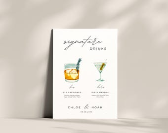 Wedding Signature Drinks Bar Menu Template (Digital Download)