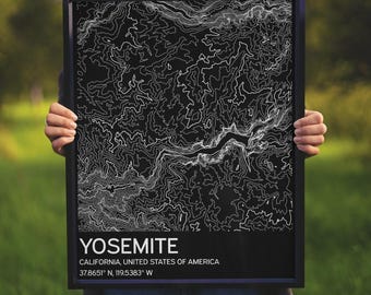 Yosemite National Park Topographic Map Print: Minimalist Black and White (Digital Download)