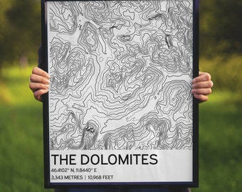 Dolomites Map Print: Topographic Contours, Minimalist Italian Poster (Digital Download)