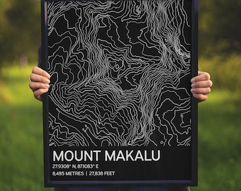 Mount Makalu Topographic Print: Minimalist Nepal Art (Digital Download)