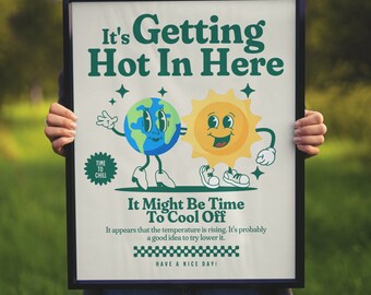 Retro Climate Change Print: Funny Earth & Sun Wall Art (Digital Download)