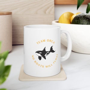 Orca Becher, Team Orca, Tilikum, Schwarzfisch, weißer Becher, Schwertwal Becher, Schwertwal, Krafttier Becher, Rettet die Wale, Team Orca Becher