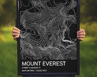 Mount Everest Contour Map Print: Minimalist Topographic Art (Digital Download)