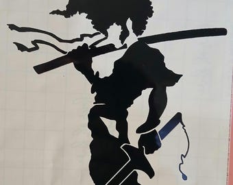 Afro Samurai Silhouette Vinyldekal; Stötfångardekal; Fönsterdekal