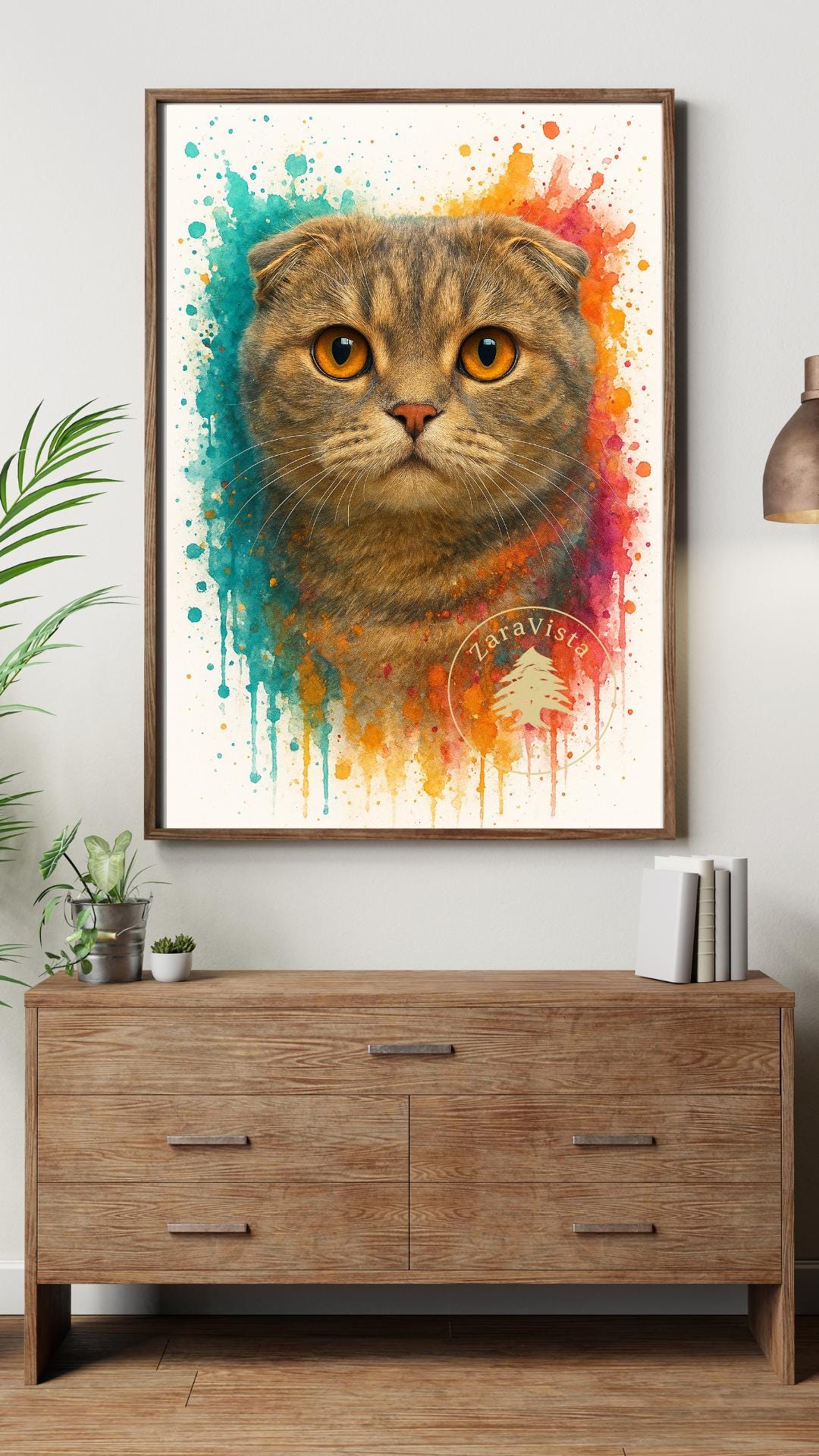 Scottish Fold Cat Wall Art – Charming Folded-ear Portrait UK