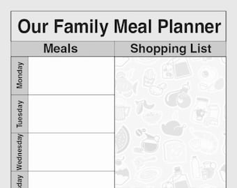 Family Meal Planner, Digital Download, Food Planner, Shopping List, Three Style's to Choose From, buy 1 get 2 free, instant download