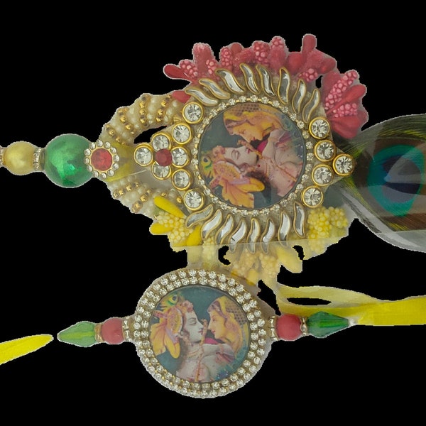 Traditional Radha Krishna Rakhi with Lumba