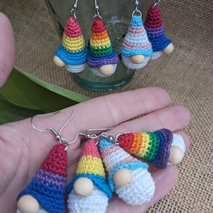 Rainbow Pan Bi Trans Pride Flag Gay Gonk Earrings, Hypoallergenic Micro Crochet Jewellery
