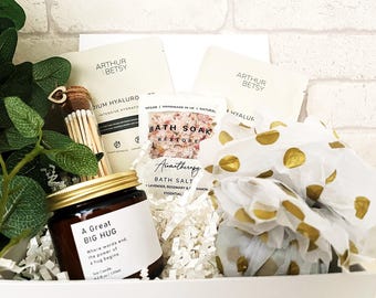 Personalised Hug in a Box: Ylang Ylang Candle, Bath Bomb & Face Masks